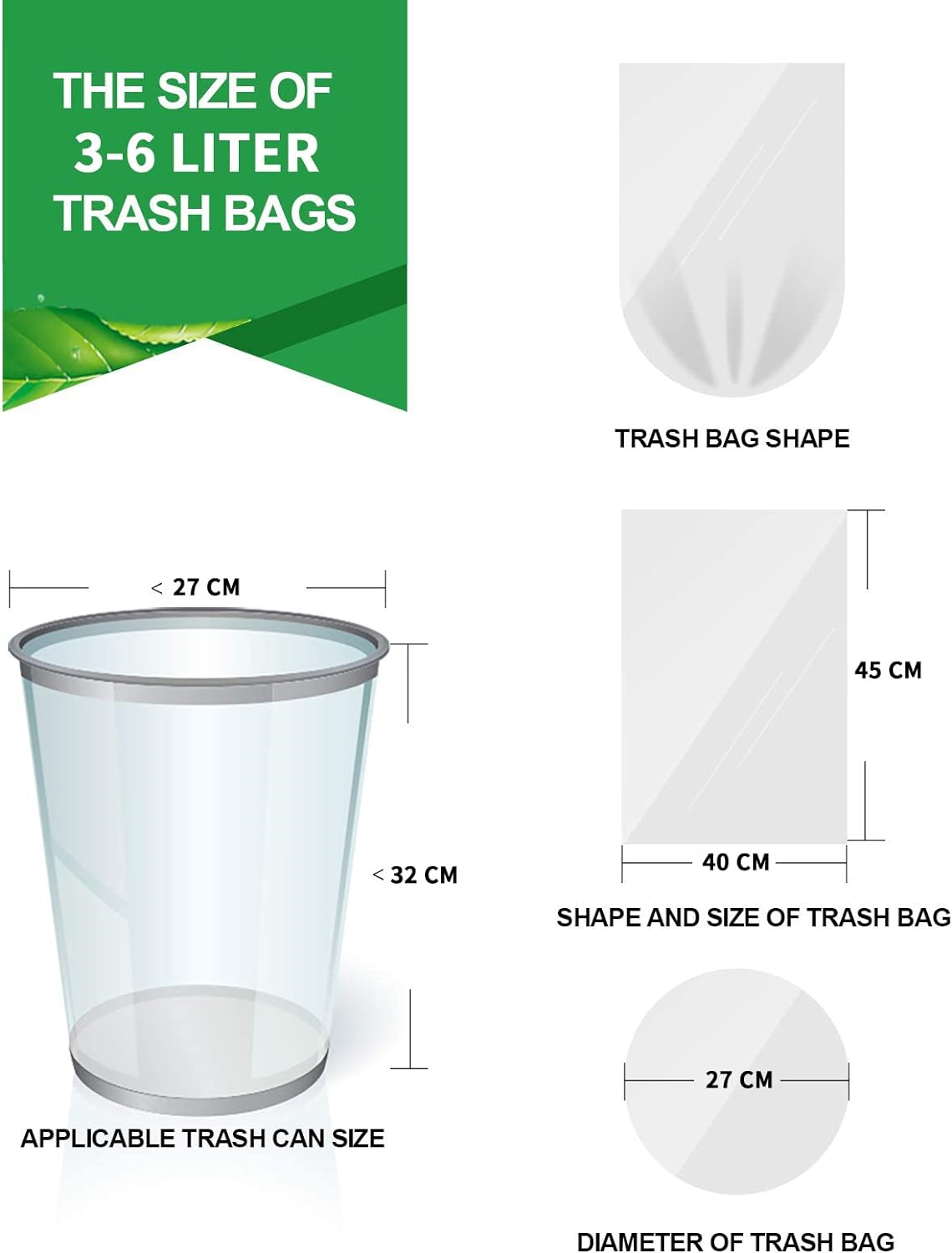 Biodegradable Bin Bags 120Pcs, 5Liter small Bin Liner, Food Waste