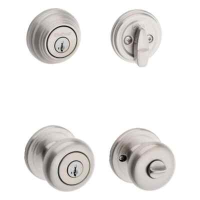 Kwikset 991J 15 Juno Satin Nickel Entry Door Knob & Deadbolt Combo Pack