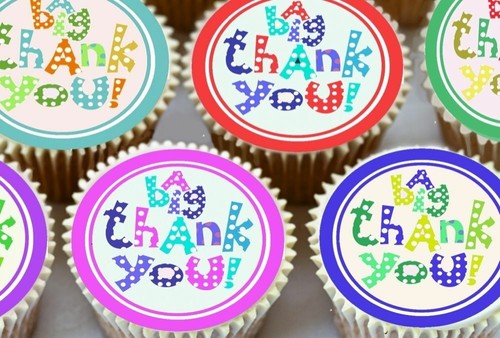 Edible Icing Sheet 24 X Big Thank You Mixed Coloured Cupcake Toppers Cake 3000 Ebay