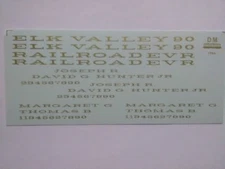 DM Custom Decals HO Scale Elk Valley Railroad  1986 ~ TS