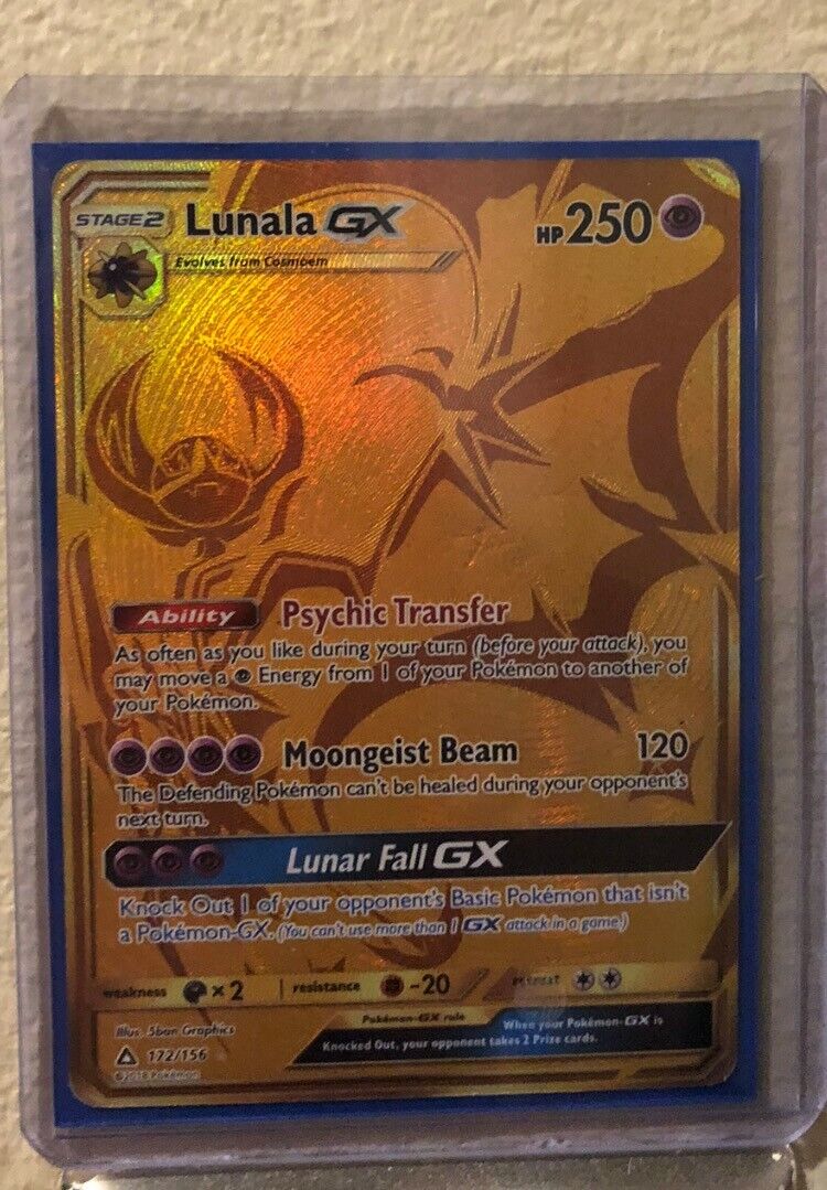 Lunala GX Gold HOLOGRAPHIC Custom Made Pokemon Card 