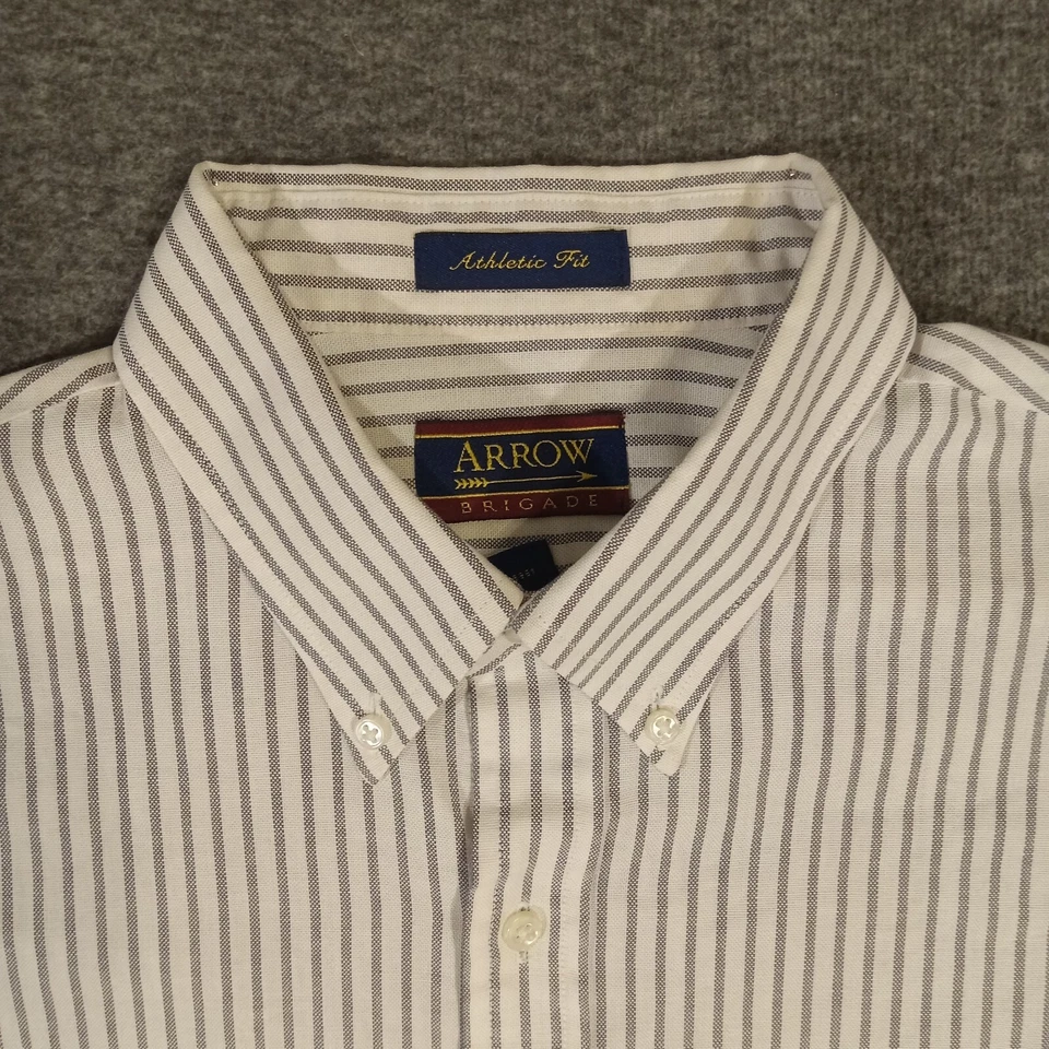 Arrow Brigade Vintage Dress Shirt 16 1/2 34/35 LS Gray Striped Cotton Blend - Image 2 of 4