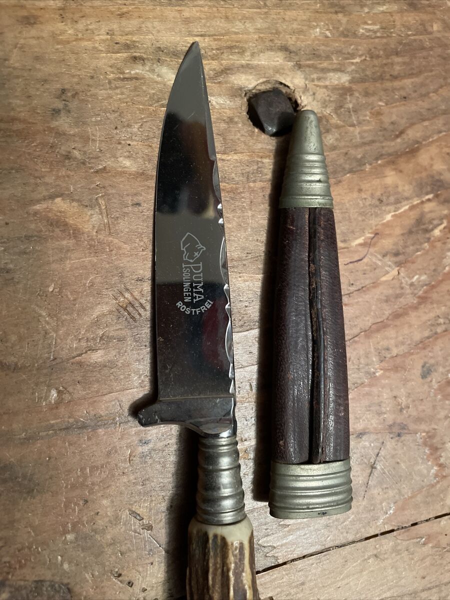 Vintage German Puma Solingen Hunting Knife with Scabbard Vintage German Puma Solingen Hunting Knife with Scabbard