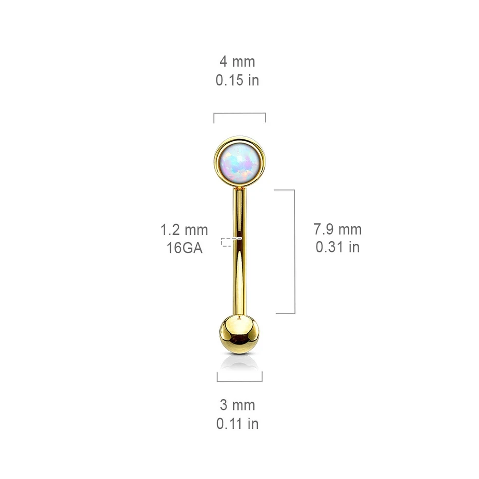 Curva de torre para cejas con ópalo 4 mm gema calibre 16 5/16" barra IP oro rosa Foto 2 de 4