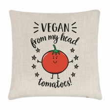 Vegan From My Head Tomatoes Cushion Cover Pillow Worlds Best Joke Vegetables