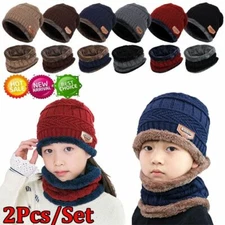 For Kids Winter Warm Knit Hat Scarf Set Ear Head Neck Cover Ski Beanie Cap Boys