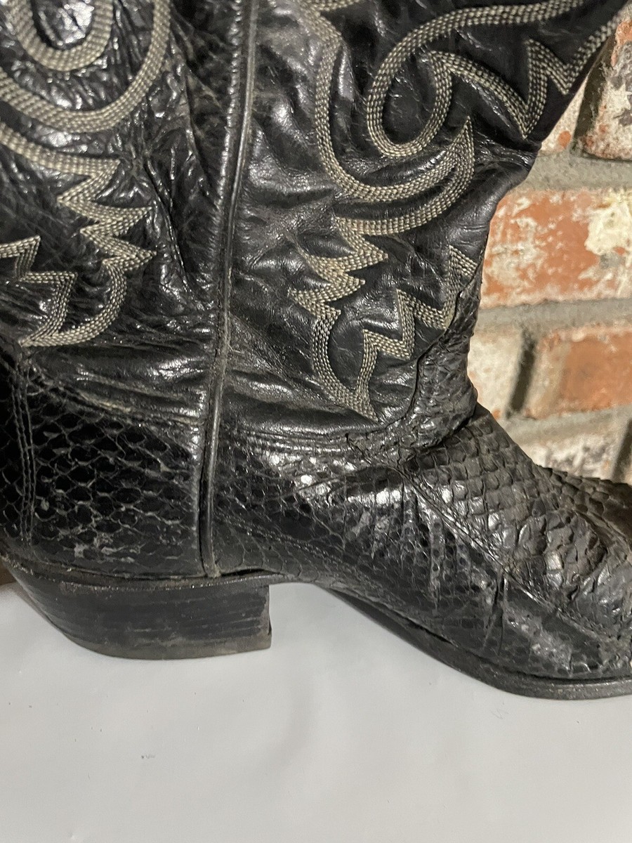 靴 Tony Lama Vintage 1992 Tony Lama Snakeskin Cowboy Boots - Pointed And