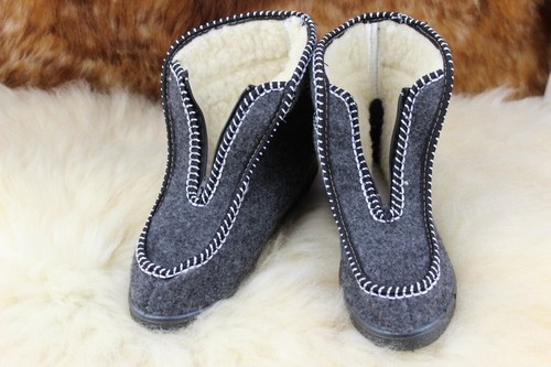 WOMEN MEN UNISEX NATURAL WOOL FELT& SHEEP'S WOOL SLIPPERS HARD SOLE ALL SIZES - Picture 2 of 12