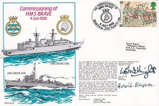 Navy cover Commissioning of HMS Brave signed by Lady Bryson Capt. W.C. McKnight