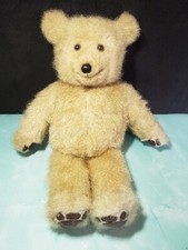 Gold Mohair teddy bear 24 In Sitting Large Vintage Golden Felt Paws VGUC Glass