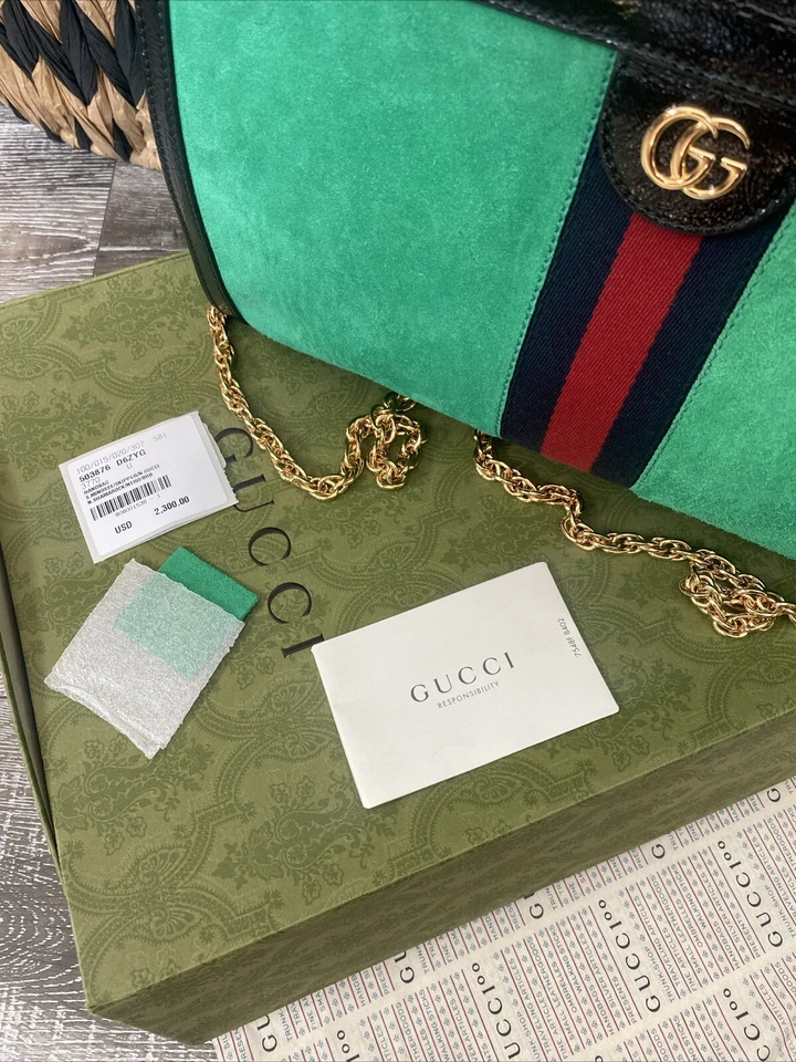 ••• Autêntico Bolsa GUCCI Ophidia verde esmeralda com etiquetas excelente estado••