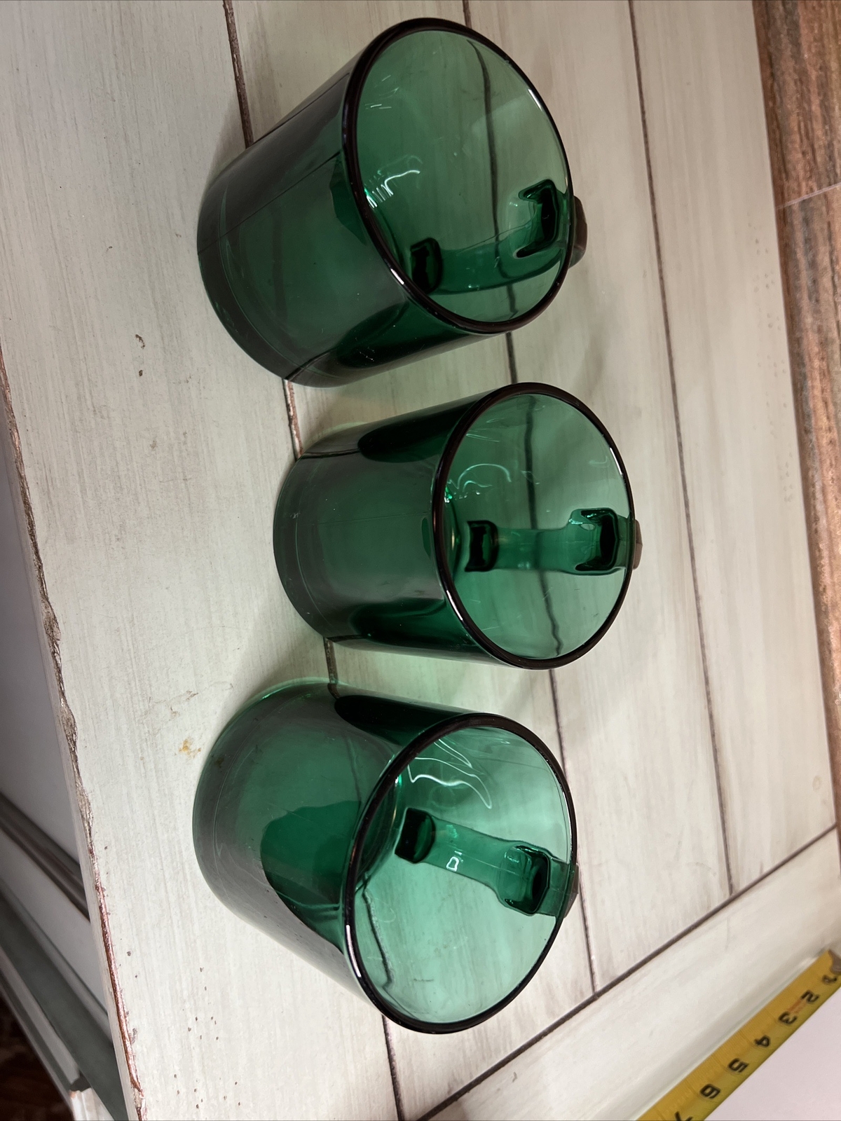 Vintage Emerald Green Glass Coffee Tea Mugs Made In USA Lot Of Three
