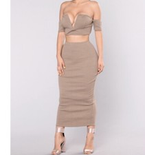 Fashion Nova Midi Skirt Set Women’s Two Piece Crop Top Sexy NWT Small