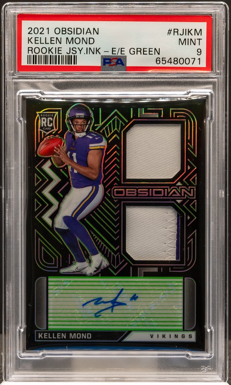 Kellen Mond Panini Obsidian Rookie Jersey Ink #RJIKM Electric Etch Green