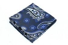 Lord R Colton Masterworks Ankara Dark Blue Paisley Silk Pocket Square - 75 New