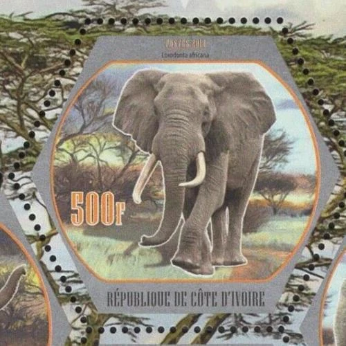 Hoja de recuerdo de 4 estampillas de elefantes animales salvajes árboles como nuevas Foto 2 de 4