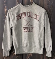VTG Champion Reverse Weave Boston College Hockey Sweatshirt Spellout Gray Red S