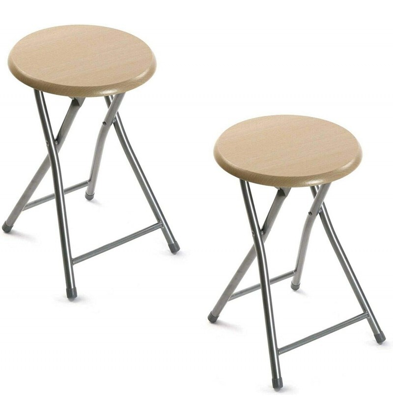 2X TABURETES Plegable DE Metal con Madera Cocina JARDÍN Camping SALÓN HOGAR