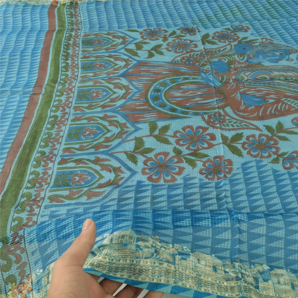 Sanskriti Nuevo 100% Pura Seda Tassar Estola Larga Dupatta Bufandas Impresas Con Tejido Foto 3 de 4