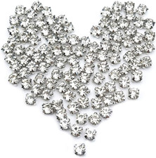 8Mm Clear White 288Pcs Crystal Glass Sew on Silver Claw Rhinestones for Crafts C