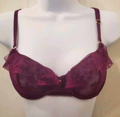Savage X Fenty Unlined Sheer Lace Balconette Bra 36A Purple Magenta Underwire