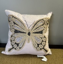 Envogue Hand Embroidered Pillow Butterfly Cream / Pink With Hand Embroided Beads