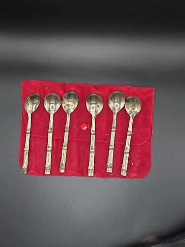 JUEGO VINTAGE DE 6 CUCHARAS DE TÉ/CAFÉ BAMBÚ chapado en oro, 4 1/2 '' - Imagen 2 de 6