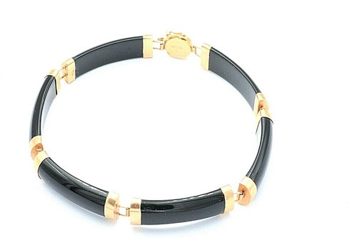 Vintage Retro 14K Gold Japanisch Asiatisch Schwarz Onyx Edelstein Nachlass Armband   - Bild 2 von 5
