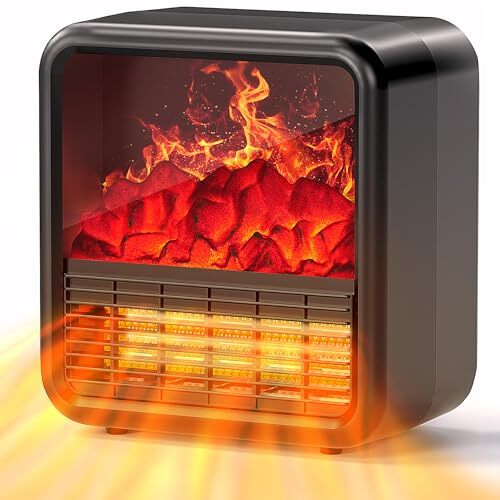 Small Portable Space Heater for Indoor use with Realistic 3D Flame, Mini Elec...