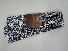 Vtg. Handmade Beaded Belt. wood clasp Black White Native American Style 11