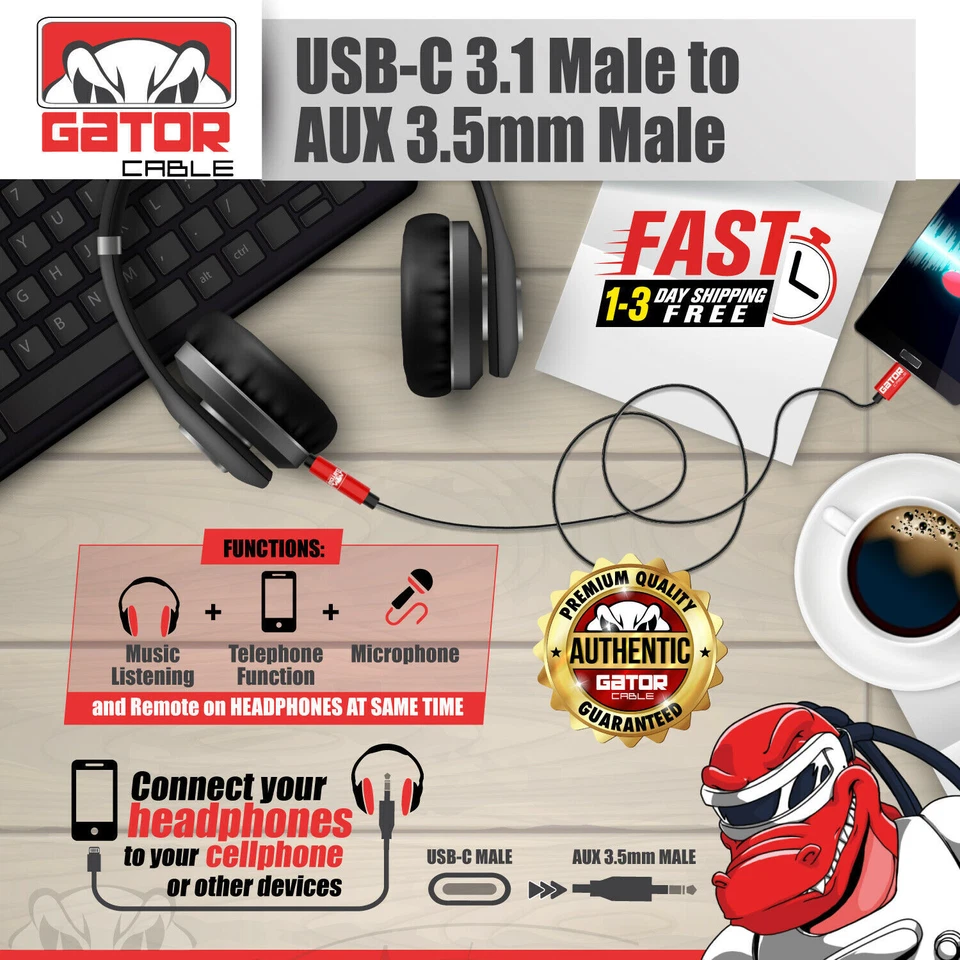 USB-C to AUX 3.5mm Cable Audio Adapter For S9 S10 S20 S21 S22 S23 S24 Note 8 9 - Image 3 of 4