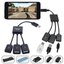 3in1 Type-C 3.1 HUB OTG Cable Adapter USB-C Male to USB 2.0 Female Power Supply
