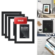 VCK 8x10 Picture Frame 4 Pack, Black Solid Wood, 5x7 Mat, For Photos
