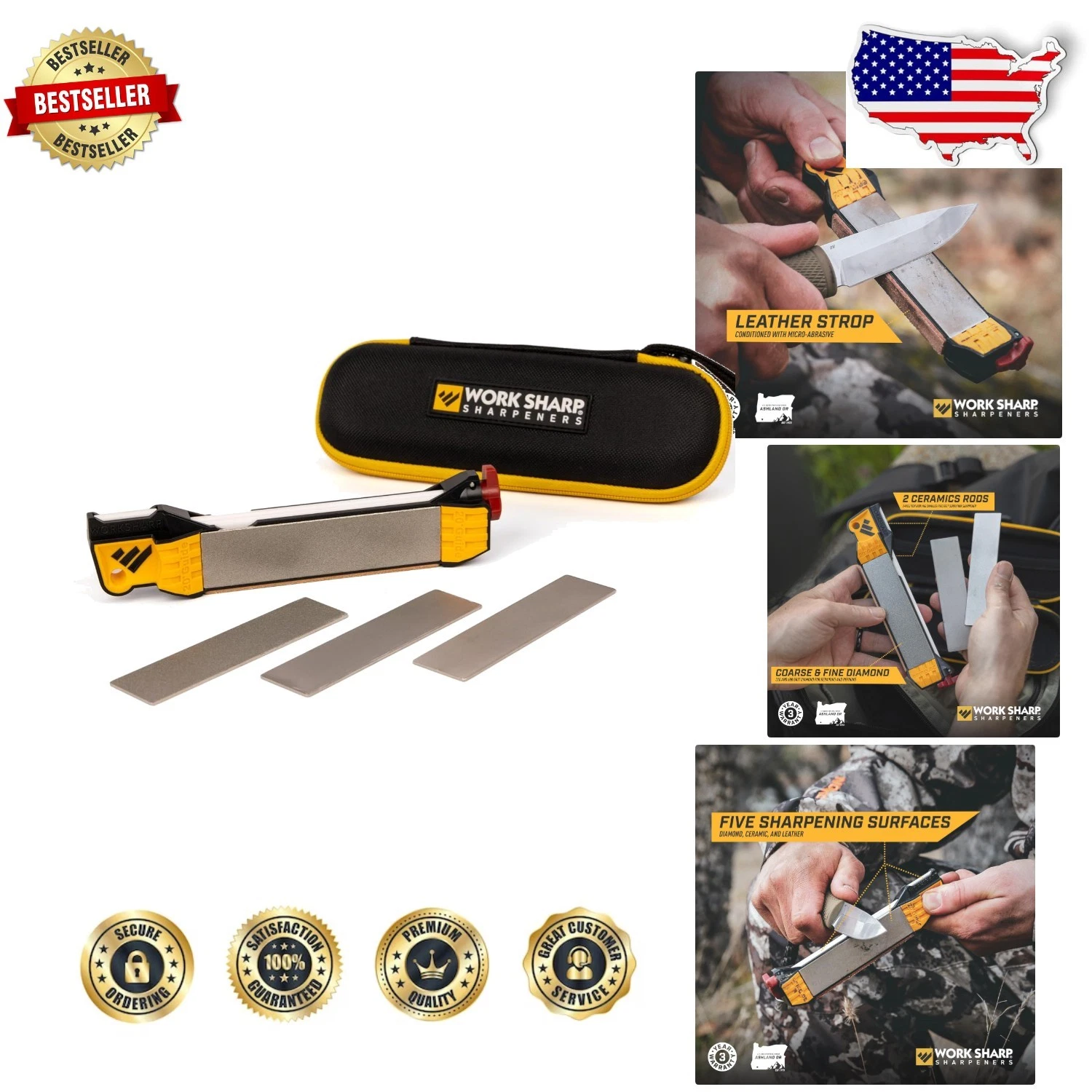 Complete Knife Sharpener Elite - Angle Guided, Diamond, Ceramic, Strop, Case