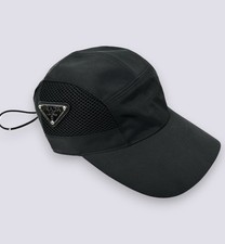 Prada Nylon Triangle Metal Logo Side Mesh Panel Baseball Cap Hat Black Size M