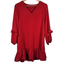 Zara Flowy Red Ruffled Vneck Dress Size XS