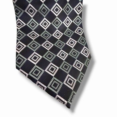 BERGAMO NEW YORK MENS TIE BLACK AND GRAY Grid Check 3.5 57 