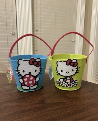 Hello Kitty Lot Of 2 Felt Easter Basket Pails Spring Small 5  Green Blue