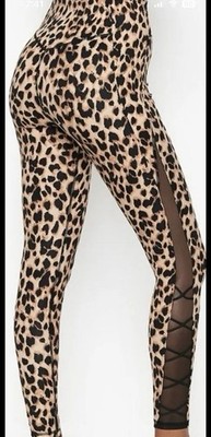 Victoria's Secret Cheetah Leggings, Black Mesh Down Sides Of Legs. Size 2