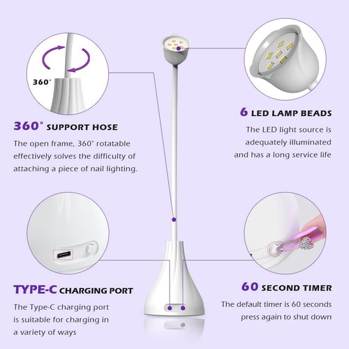 LED UV Nail Lamp, Mini UV Light for Gel Nails Flash Curing, 18W Rechargeable ... - Picture 4 of 7