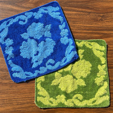 Vintage Floral Cannon Monticello Washcloth Set 2 Cotton Face Towel Blue Green