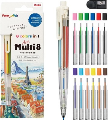Pentel Art Multi8 Farbstift 8 in 1 mit 12 Farben Mine 2,0 mm Hergestellt in Japan