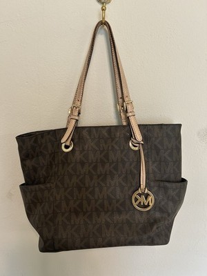 Michael Kors Jet Set Tote Bag Signature Brown Monogram Coated Canvas Preppy