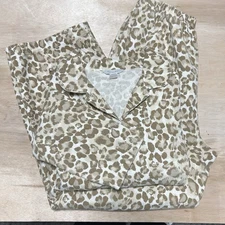 Garnet Hill Leopard Flannel Pajamas Set Cozy 2 Piece Size S Cotton Loungewear