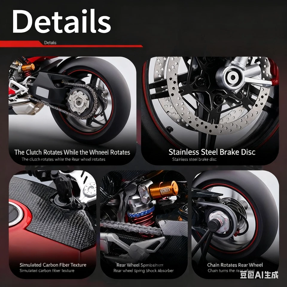 1:6 Ducati V4s aleación motocicleta arranque encendido spray simulación modo locomotora Foto 3 de 4