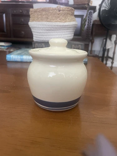 Vintage Roseville Friendship pottery blue stripe sugar bowl