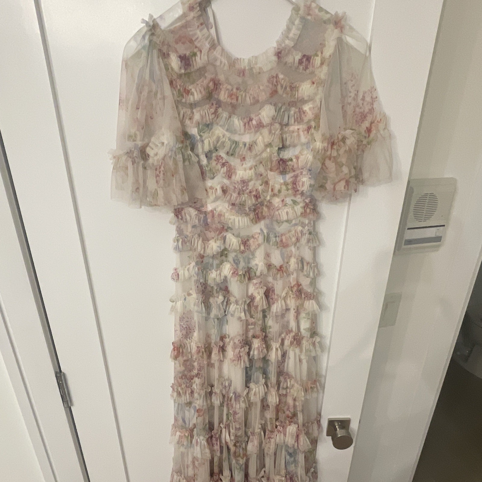 Needle & Thread Multicolor Floral Tulle Ruffle A-Line Long Dress US 2