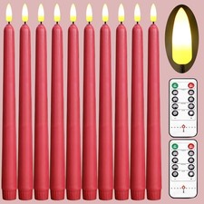 10 velas cónicas cubiertas de cera rojas sin llama de 11"" con 2 controles remotos, use batería de 2 AA...