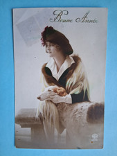 FANCY POSTCARD - WOMAN AND HER DOG - HAPPY NEW YEAR