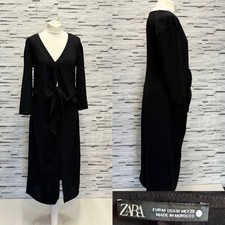 ZARA Black Front Tie Midi Dress Size M V Neck